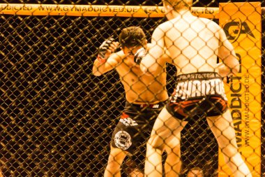 Hamburg, Almanya - 18 Kasım 2017: Alexander parlaklık ve Mustafa Ahmedi biz aşk Mma 34 sırasında arasındaki mücadele 