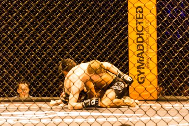 Hamburg, Almanya - 18 Kasım 2017: Alexander parlaklık ve Mustafa Ahmedi biz aşk Mma 34 sırasında arasındaki mücadele 