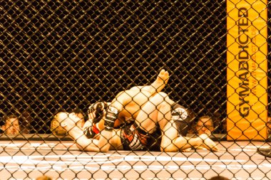 Hamburg, Almanya - 18 Kasım 2017: Alexander parlaklık ve Mustafa Ahmedi biz aşk Mma 34 sırasında arasındaki mücadele 