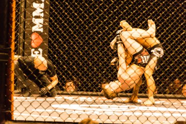 Hamburg, Almanya - 18 Kasım 2017: Alexander parlaklık ve Mustafa Ahmedi biz aşk Mma 34 sırasında arasındaki mücadele 