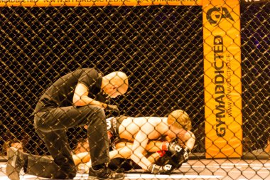 Hamburg, Almanya - 18 Kasım 2017: Alexander parlaklık ve Mustafa Ahmedi biz aşk Mma 34 sırasında arasındaki mücadele 