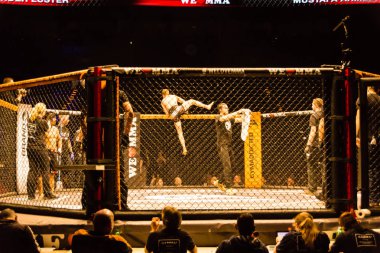 Hamburg, Almanya - 18 Kasım 2017: Alexander parlaklık ve Mustafa Ahmedi biz aşk Mma 34 sırasında arasındaki mücadele 