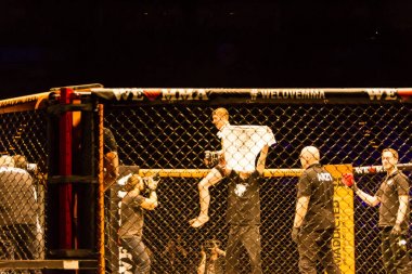 Hamburg, Almanya - 18 Kasım 2017: Alexander parlaklık ve Mustafa Ahmedi biz aşk Mma 34 sırasında arasındaki mücadele 