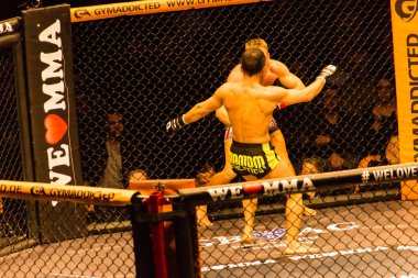 Hamburg, Almanya - 18 Kasım 2017: Alex Wiens ve Amir şah Bayat biz aşk Mma 34 sırasında arasındaki mücadele 