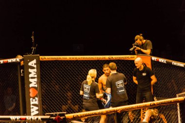 Hamburg, Almanya - 18 Kasım 2017: Dimitar Kostov ve Thiago Huber biz aşk Mma 34 sırasında arasında ana olay mücadele 