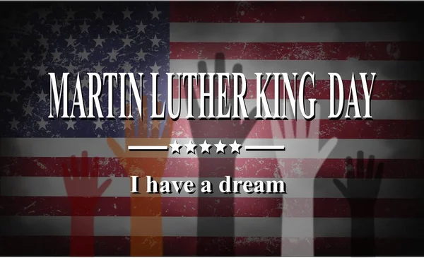 Martín Luther King Día banderas americanas y coloridas manos ilustración —  Fotos de Stock