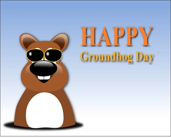 Happy Groundhog Day design with cute groundhog  and glass — Stock Photo, Image