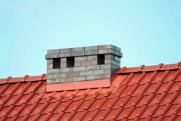 Roof with chimney, modern ceramic tile — Stock Photo, Image