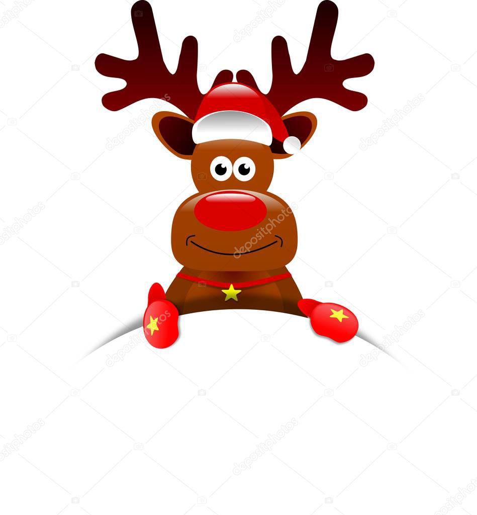 Christmas reindeer cartoon with big red nose 