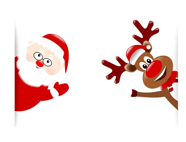 Santa Claus and red nose reindeer — Stock Photo, Image