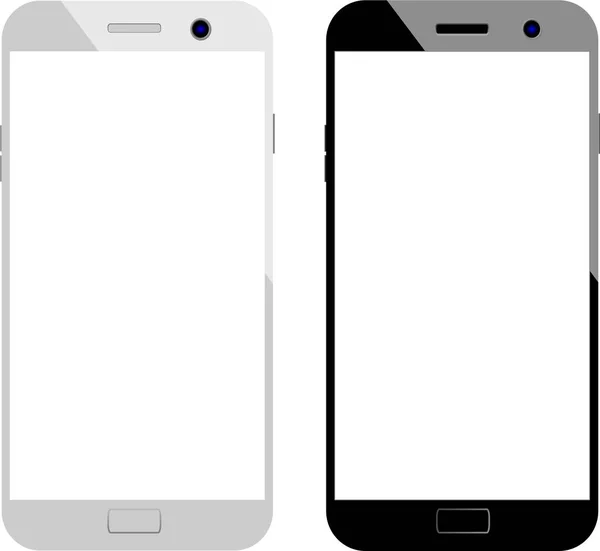 Modernes Schwarz-Weiß-Smartphone mit leerem Bildschirm auf weißem Hintergrund — Stockvektor