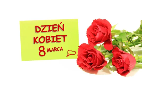 Tarjeta Día Para Mujer Con Palabras Polacas Dzien Kobiet Rosas — Foto de Stock