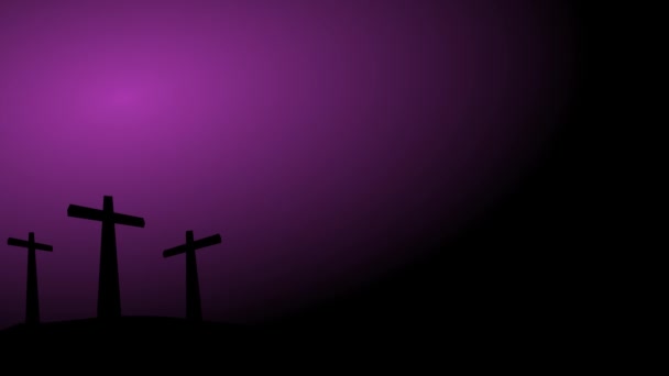 Vendredi saint, trois croix sur une colline, fond violet 