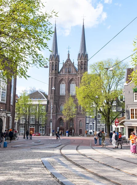 Amsterdam Nederland April Gevel Van Krijtberg Kerk Verte Konings Dag — Stockfoto