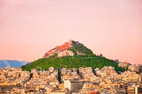 Mount Lycabettus Sunset Panorama Athens Evening Greece — Stock Photo, Image