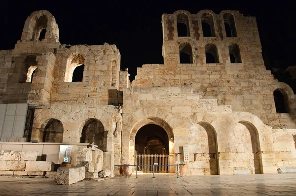 Athens Griekenland Augustus Odeon Van Herodes Atticus Vooraanzicht Nachts Augustus — Stockfoto