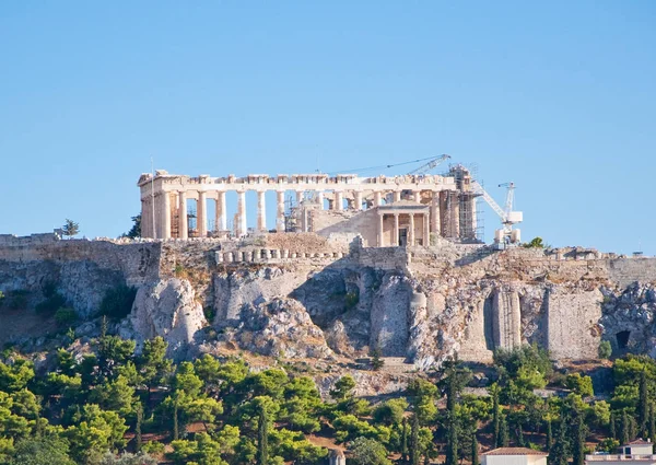 Ακρόπολη Στην Αθήνα Παρθενώνας Είναι Ορατός Στην Κορυφή Της Ελλάδας — Φωτογραφία Αρχείου