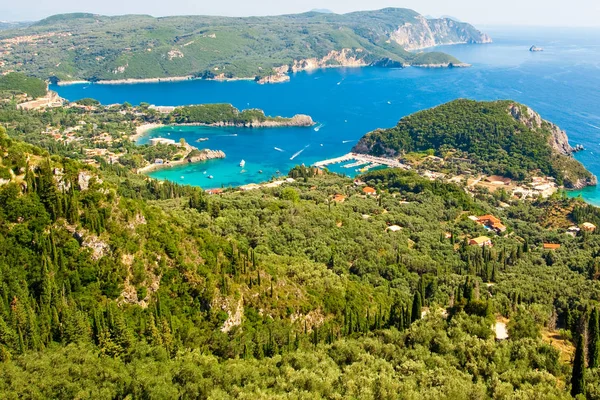Spektakuläre Aussicht Auf Das Dorf Palaiokastritsa Mit Seinem Hafen Korfu — Stockfoto