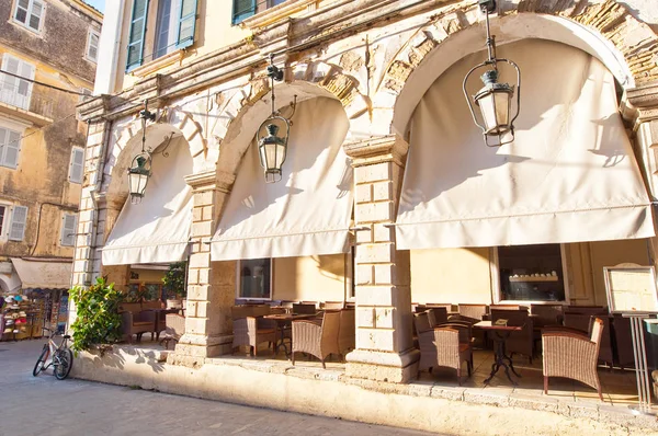 Corfu Agosto Detalhe Liston Corfu Kerkyra Com Acolhedores Restaurantes Locais — Fotografia de Stock