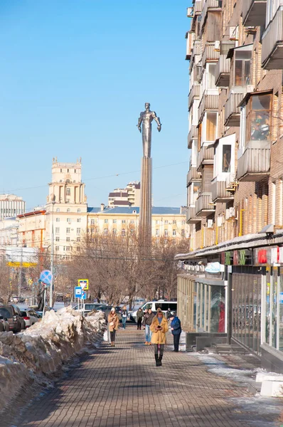 Moskau Russland March24 2018 Leninsky Allee Mit Rudergeschäften Und Denkmal — Stockfoto
