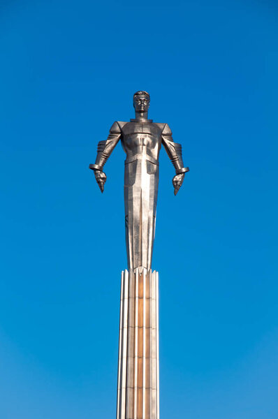 Detail of the Monument to Yuri Gagarin on Leninsky Avenue in Moscow. 