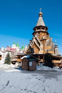 Izmailovo Kremlin ile Aziz Nikolaos Kilisesi, en yüksek ahşap Tapınağı Rusya, Moskova.