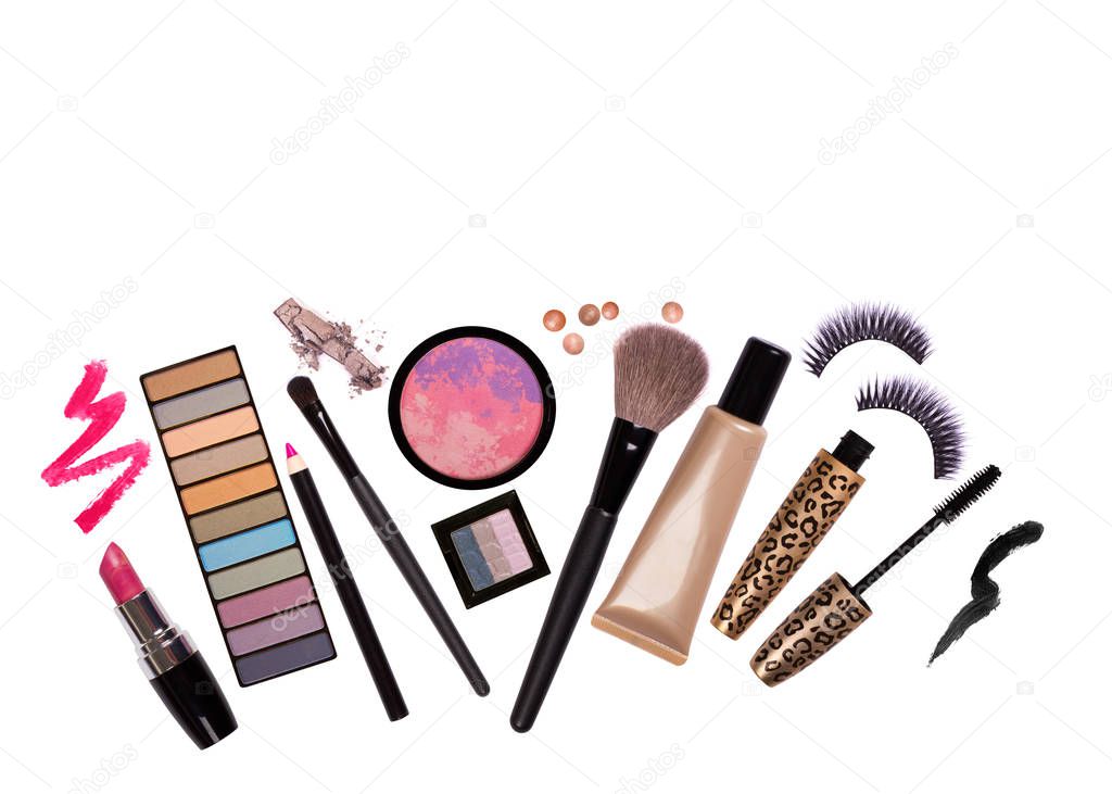 make up products on white background
