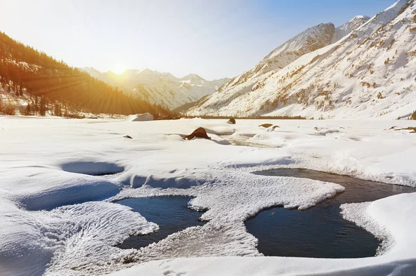 Beau paysage d'hiver, montagnes Altaï, Sibérie, Russie . — Photo