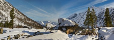 Güzel kış manzara, Altay Dağları, Sibirya, Rusya Federasyonu.