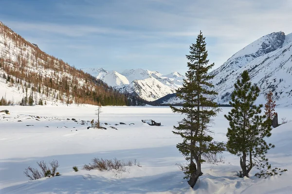 美しい冬の風景、アルタイ山脈、シベリア、ロシア. — ストック写真