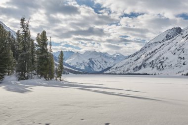 Güzel kış manzara, Altay Dağları, Sibirya, Rusya Federasyonu.