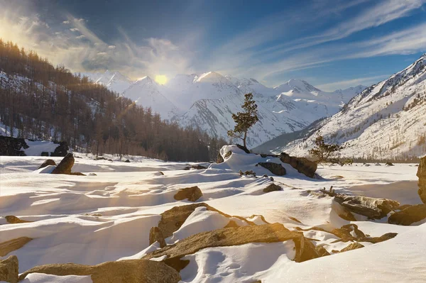 美しい冬の風景、アルタイ山脈、シベリア、ロシア. — ストック写真