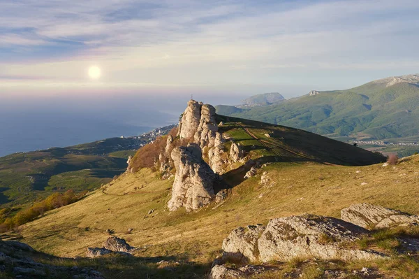 Paysage Estival Sud Crimée Surplombant Mer Noire Les Montagnes Environnantes — Photo