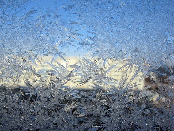 Παγωμένα Σχέδια Στο Γυαλί Μοτίβα Παγετού Στο Γυαλί Χειμερινά Μοτίβα — Φωτογραφία Αρχείου