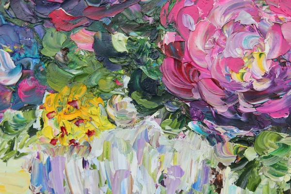 yağlı boya, peonies bir vazoda   