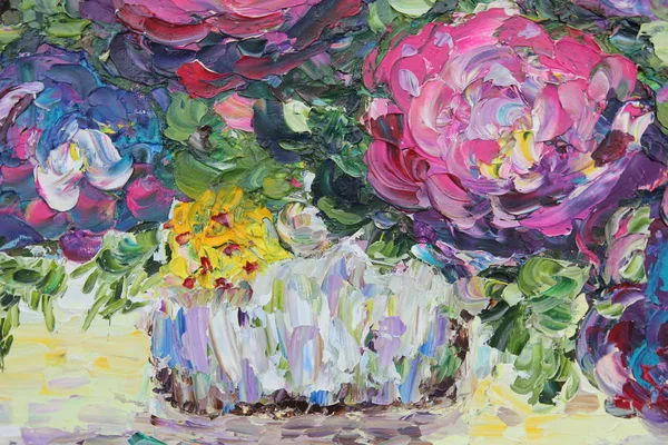   yağlı boya, peonies bir vazoda