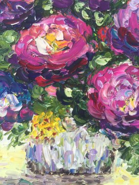 Tuval üzerine yağlı boya boyalı peonies