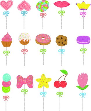 15 lolipop Kalpler, tatlılar, tanımlama bilgileri, yıldız ve çocuk veya gençler için daha fazla