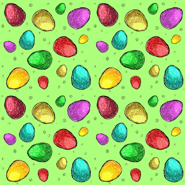 Pattern Colored Eggs Easter Green Background — Stock Vector