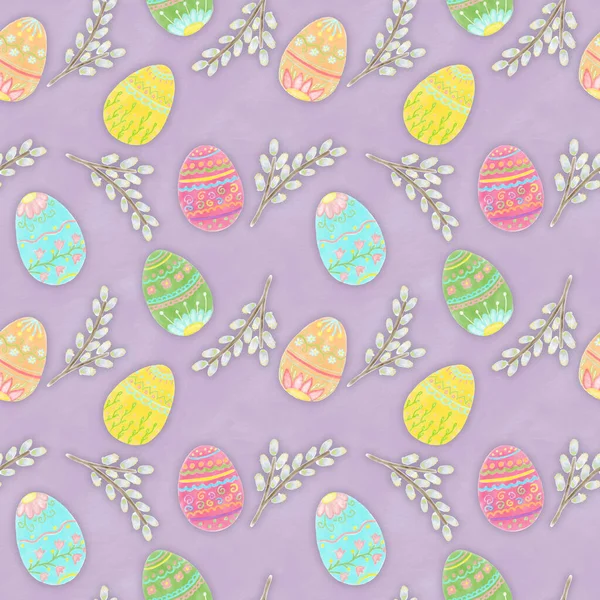 Colored Eggs Pattern Seamless Pattern Purple Background Wall Paper Scrapbooking — Stock Photo, Image