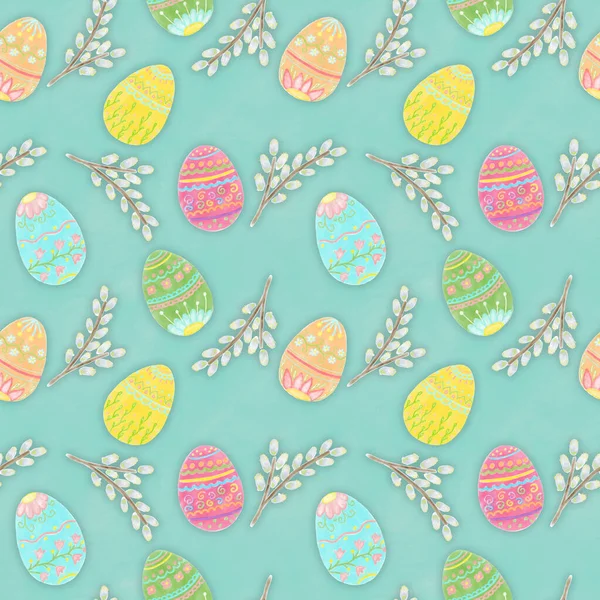 Colored Eggs Pattern Seamless Pattern Blue Background Wall Paper Scrapbooking — Stock Photo, Image