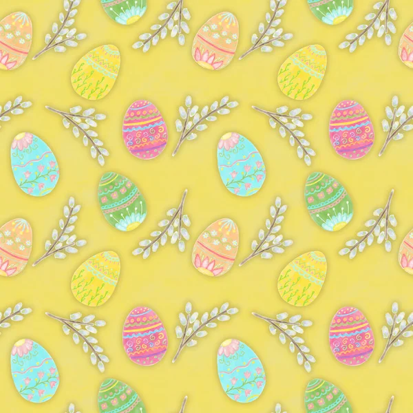 Colored Eggs Pattern Seamless Pattern Yellow Background Wall Paper Scrapbooking — Stock Photo, Image