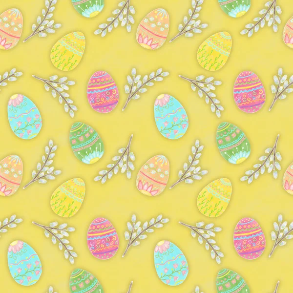 Fargede Egg Sømløst Mønster Gul Bakgrunn Veggpapir Scrapbooking Papir Østlig – stockfoto