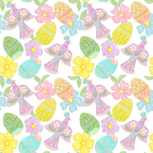 Seamless Multi Colored Birds Eggs Pattern Wall Paper Scrapbooking Easter — Stock Photo, Image