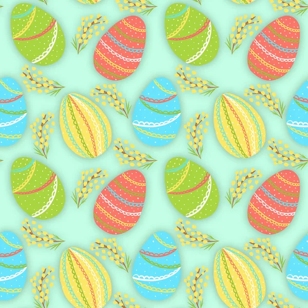 Seamless Easter Pattern Eggs Flowers Green Background Scrapbooking Paper High — Stock Photo, Image