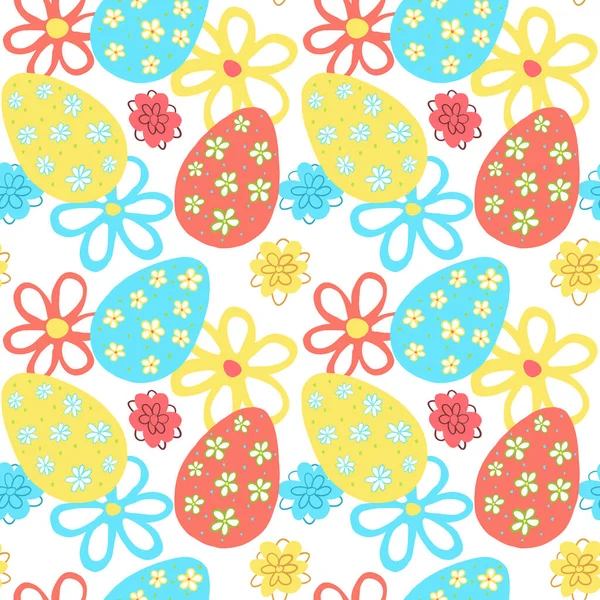 Seamless Eggs Flowers Pattern White Background Scrapbooking Paper Easter Ornament — Stock Photo, Image