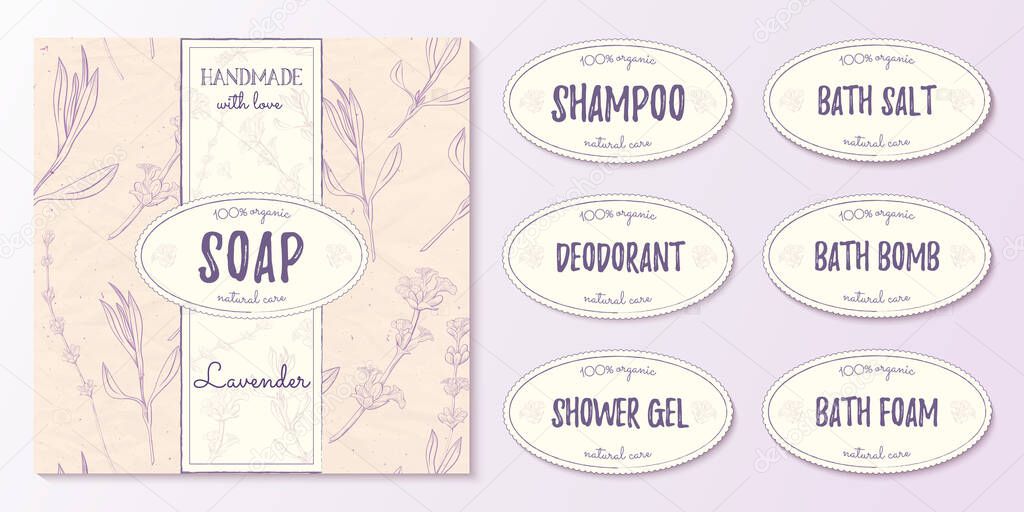 Handmade Cosmetics From Lavender Set For The Design Of Natural Cosmetics With Seamless Patterns And Label Options For Different Cosmetic Products Set For Bath And Shower Premium Vector In Adobe Illustrator