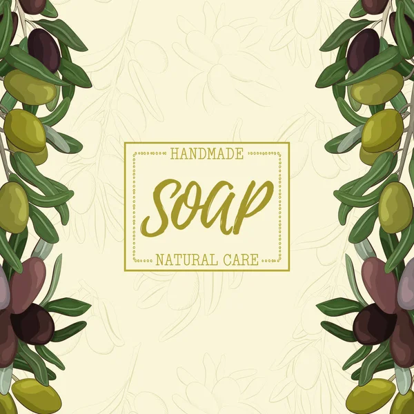 Fondo con jabón de oliva hecho a mano. Jabón natural cosmético ecológico . — Vector de stock