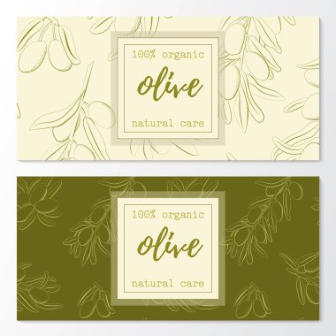 Bir desen üzerinde zeytin doğal kozmetik yatay pankartlar.