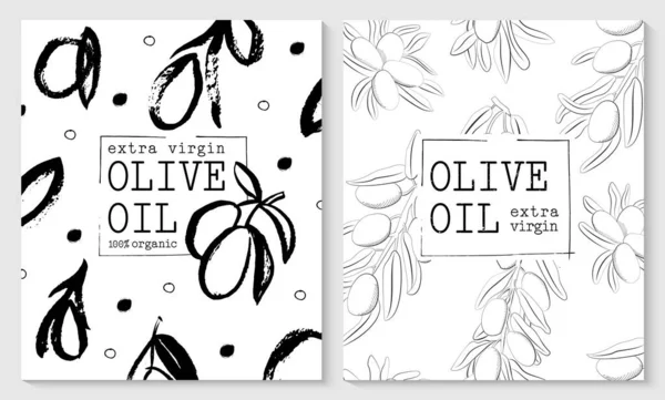 Elementos y plantillas de diseño de envases vectoriales para etiquetas y botellas de aceite de oliva — Vector de stock